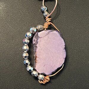 Vintage Copper Amethyst Pendant on 24" Copper Plated Rope Chain